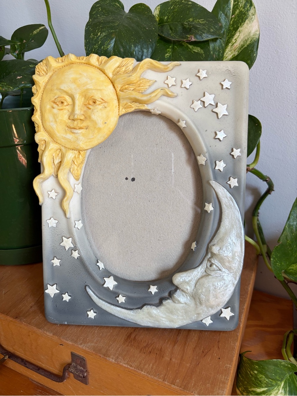 Vintage Celestial Picture Frame Featuring a Moon & Sun
